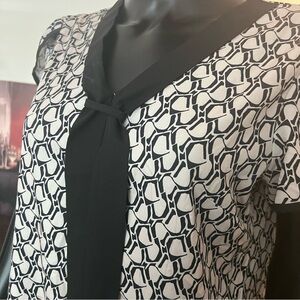 Black & Taupe Geometric Tie-Neck Vintage Look Dress